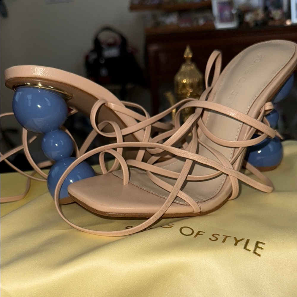 Elegant Beige and Blue Strappy Heels